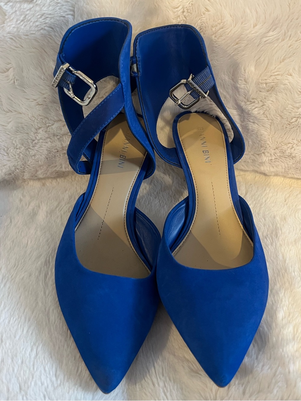 Women’s Pointed Toe Ankle Strap Flats in Cobalt Blue Gianni bini